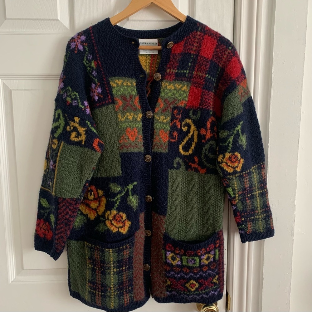 Laura Ashley Multicolor Patchwork Cardigan